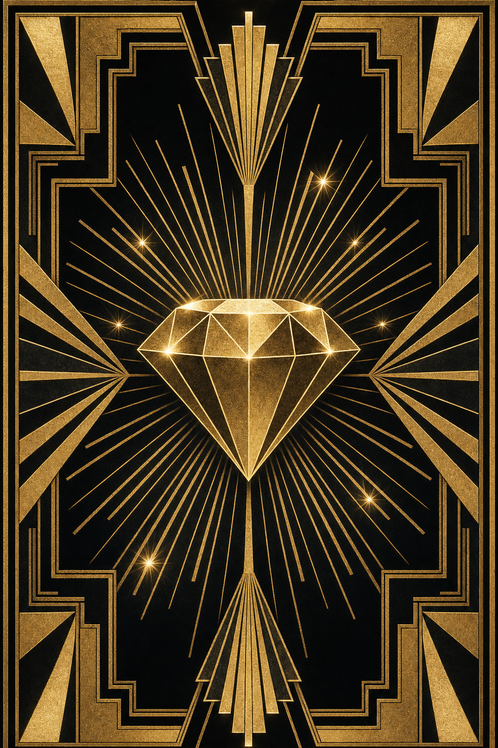 Art deco golden diamond illustration in Old Hollywood style